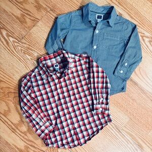 2 Janie & Jack  Boys' Blue Long-Sleeve Button-Up Shirt - Plaid Size 12-18 M